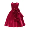 2018 new girls high quality large bow dress designed for children's red birthday dress