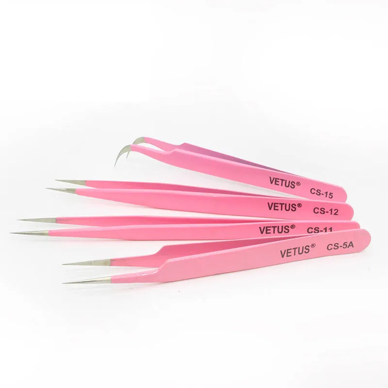 
wholesale vetus pink tweezers for eyelashes extension 