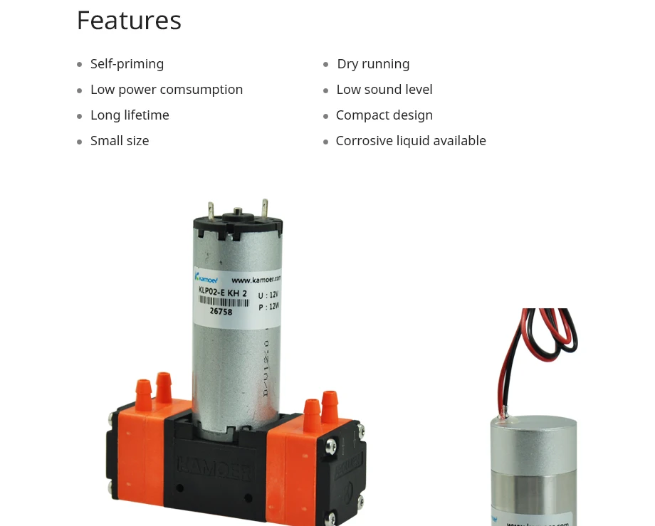 Single Head And Brushed Dc Motor 24v High Pressure Kamoer Small Pump