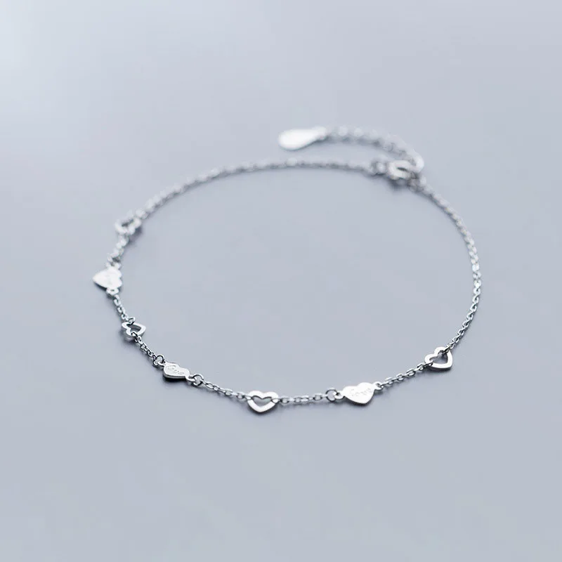 5 pieces Sterling Silver 925 HEART Charm ANKLETS Wholesale Lot Made to your size 