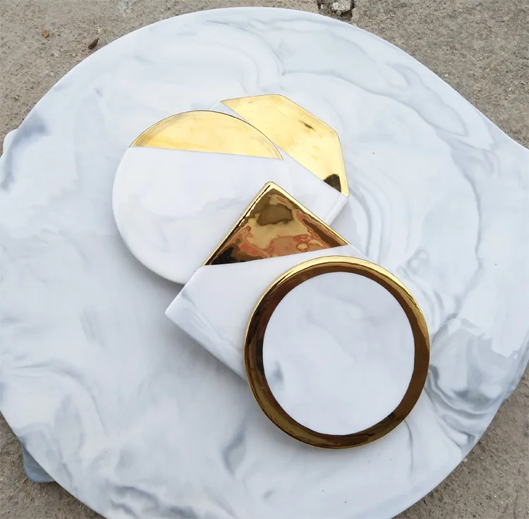Marble Home Accessories Marble Cup Coaster With Gold Plated/cup Mats