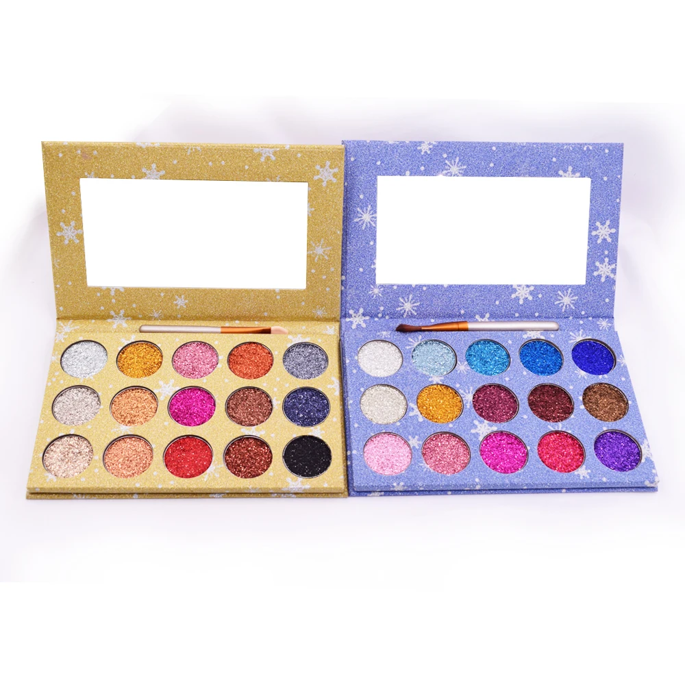 

High Pigment 15 Colors Makeup Private Label Eyeshadow Palette With Blue Gold Cardboard Diamond eyeshadow palette