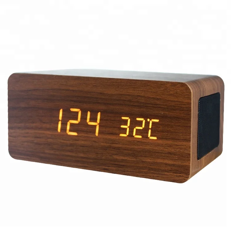 

Creative Charming Wooden Wireless Phone Charger LED Alarm Clock With 4.2/5.0 Stereo Audio Speaker