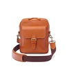 Small Messenger Bag Smooth Tan Leather Shoulder Bag with Dual zip top closure