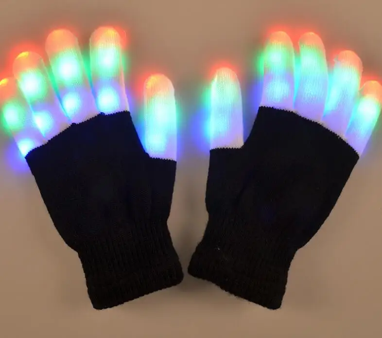 HNDTEK Rainbow LED 7 Color & 6 Modes Gloves With Extra 4 Pcs of Batteries 
