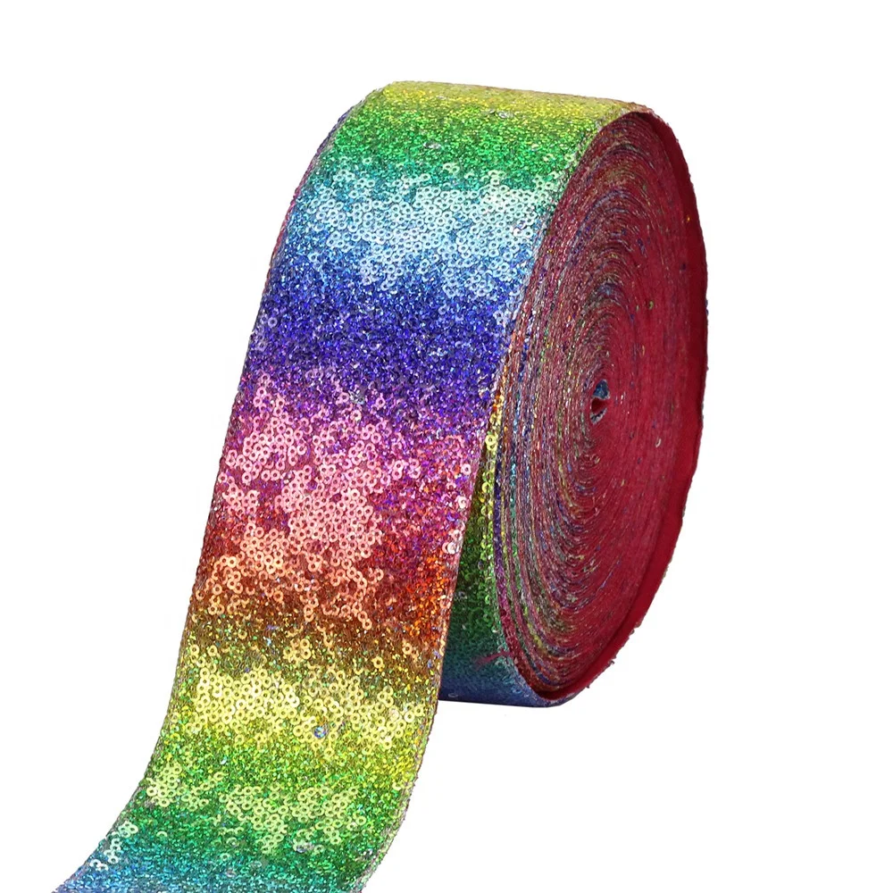 

3 Inch 75mm Width Rainbow Color Sparkly Glitter Sequin Ribbon For Hair Bow, N/a