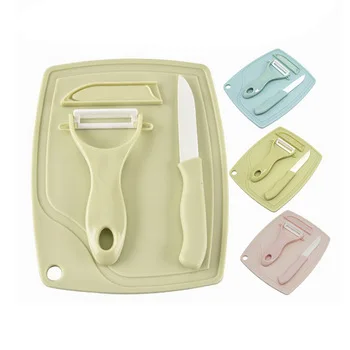 Three-piece Ceramic Cutting Board Ceramic Fruit Knife Melon Wood Cutting Board Boutique Mini Three-piece Ceramic Knife
