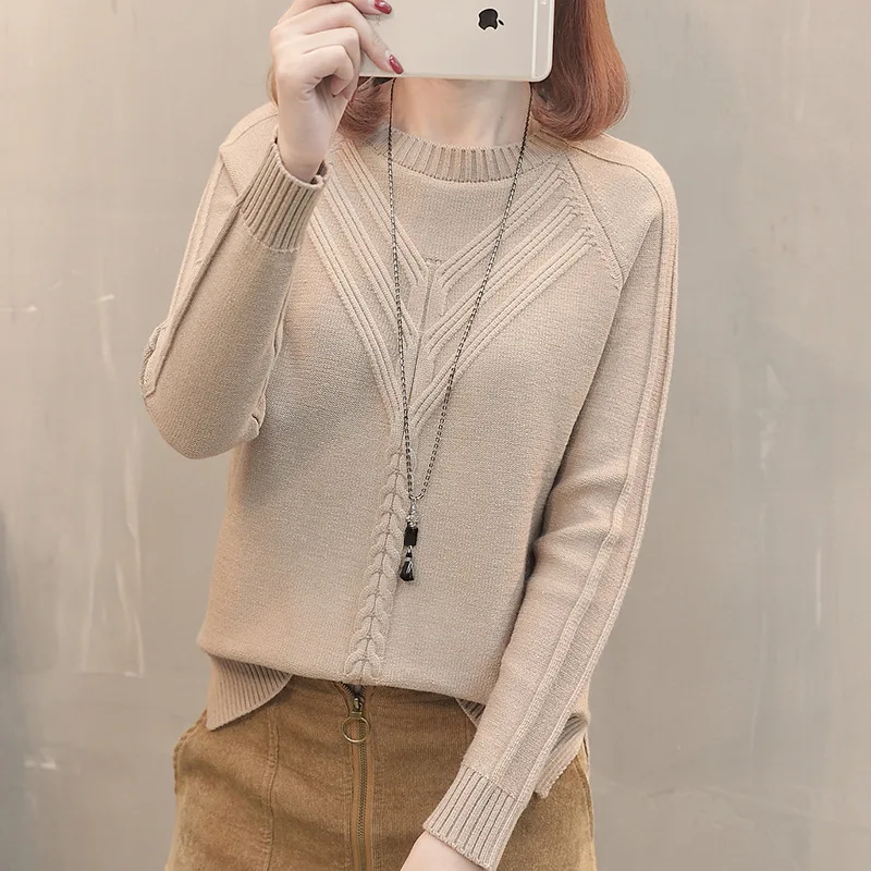 

2018 winter new arrival middle high neck long sleeve loose knitted cable cotton woman sweater, Grey,deep grey,navy,bordeaux