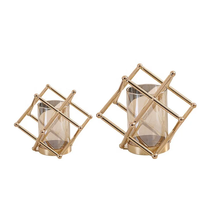 

Metal Frame Solid Geometry Round Glass Candle Holder Wedding Living Room Setting Table Vase
