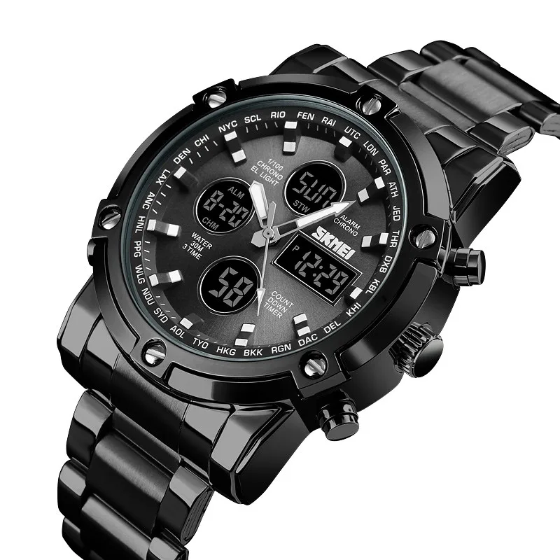 

stainless steel luxury waterproof quartz oem chronograph brand hands wristwatches custom logo wrist watch men, Black;white;blue;brown