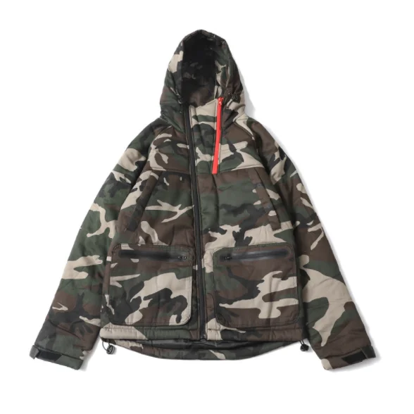 

Man's winter fashion camouflage & black hooded jacket