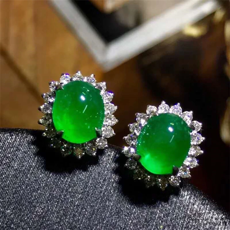 

Diana styles jewelry 18k gold South Africa real diamond natural emerald stud earring for women 22k gold jewelry