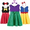 Kids Princess Summer Dress for Girls Child Snow White Ariel Belle Mickey Casual Cotton Birthday Costume with Accessories