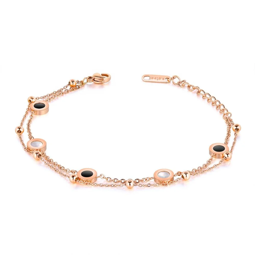 

Plated 18K Rose Gold Jewelry Double Layer Double-sided Black And White Shell Bracelet For Women, White;gold