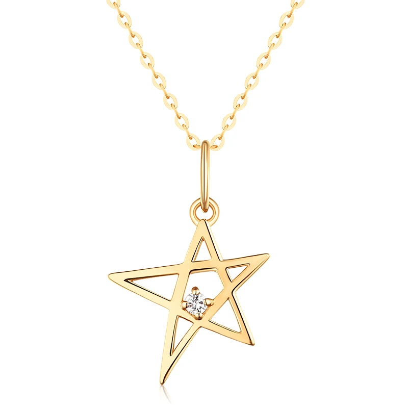 

Five pointed star pendant 14K gold necklace,pure gold jewelry rose pink themed pendant, Rose gold