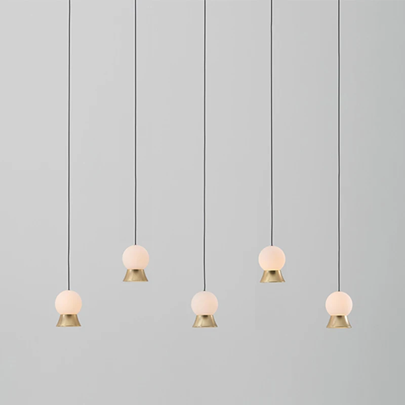 Nordic modern minimalist glass spherical bed line fish line lamps Fuji stairs porch three-head restaurant chandelier