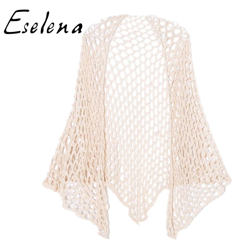 

Sweater production suppliers wholesale women hand crochet hollow shell decoration beach triangle shawl scarf