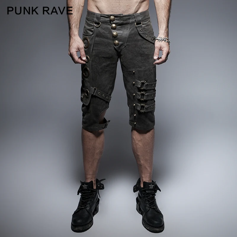

K-242 spring unique designs black rock gothic slim men shorts