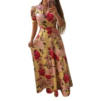 

Women plus size clothing short sleeve belted floral casual maxi dress