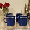 Set of 4 Blue and silver metal enamel camping coffee cups snowflake spots enamel mugs