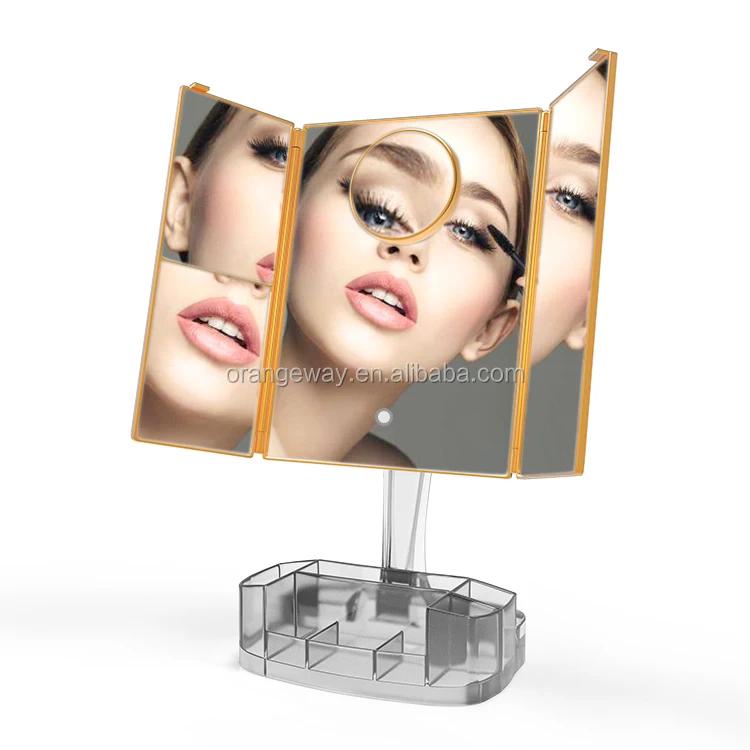 

Tri-fold led wireless speaker cosmetic makeup mirror with light, Black;white;gold;pink;rose gold