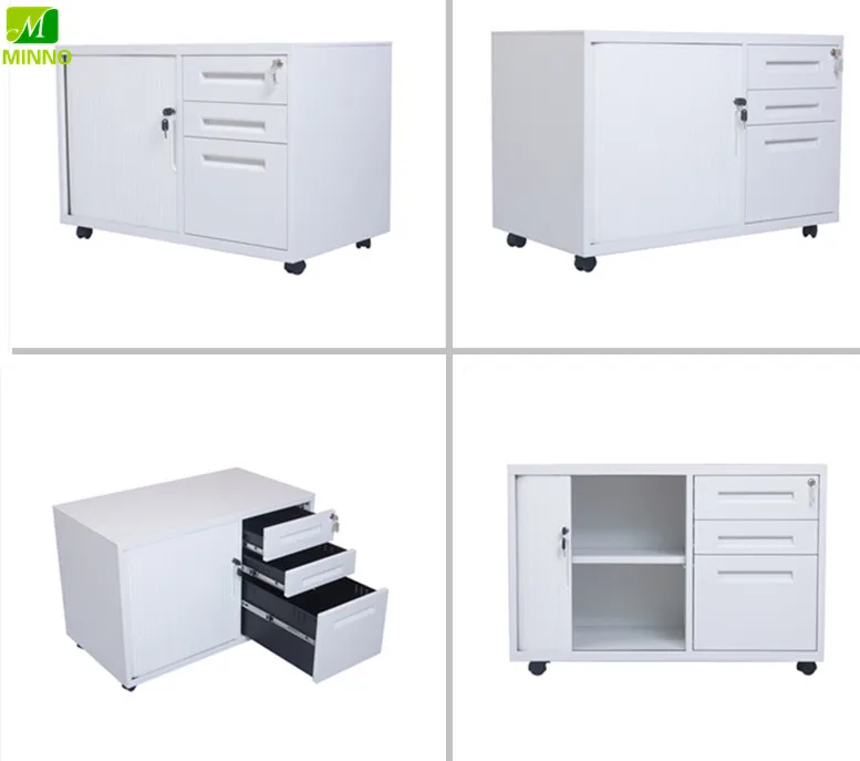 White Metal Mobile Rolling File Cabinet With Right 3 Drawer