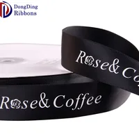 

Silk screen craft logo 2.5cm1"inch black satin ribbon with white text printed