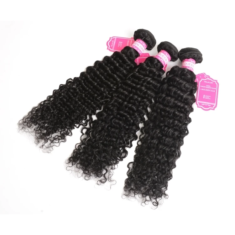 

Real tangle free indian virgin human hair weave natural color unprocessed virgin indian hair deep curly of Liqueen hair