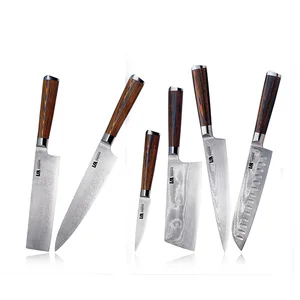Image of Professional 67 layer kitchen damascus knife set with wooden handle