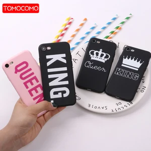 For iPhone 8 8Plus X 7 7Plus 6 6S 5 SE Couple Crown King Queen Hot Pink Soft TPU Silicone Matte Case
