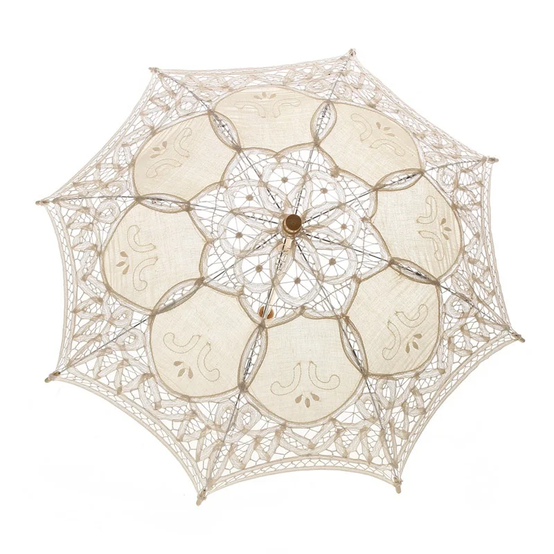 

Forest Wedding Decoration Children Lace Parasols Kids Size Umbrella Promotional Small Lace Parasol Beach Umbrella, White, beige