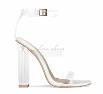 white heels clear strap