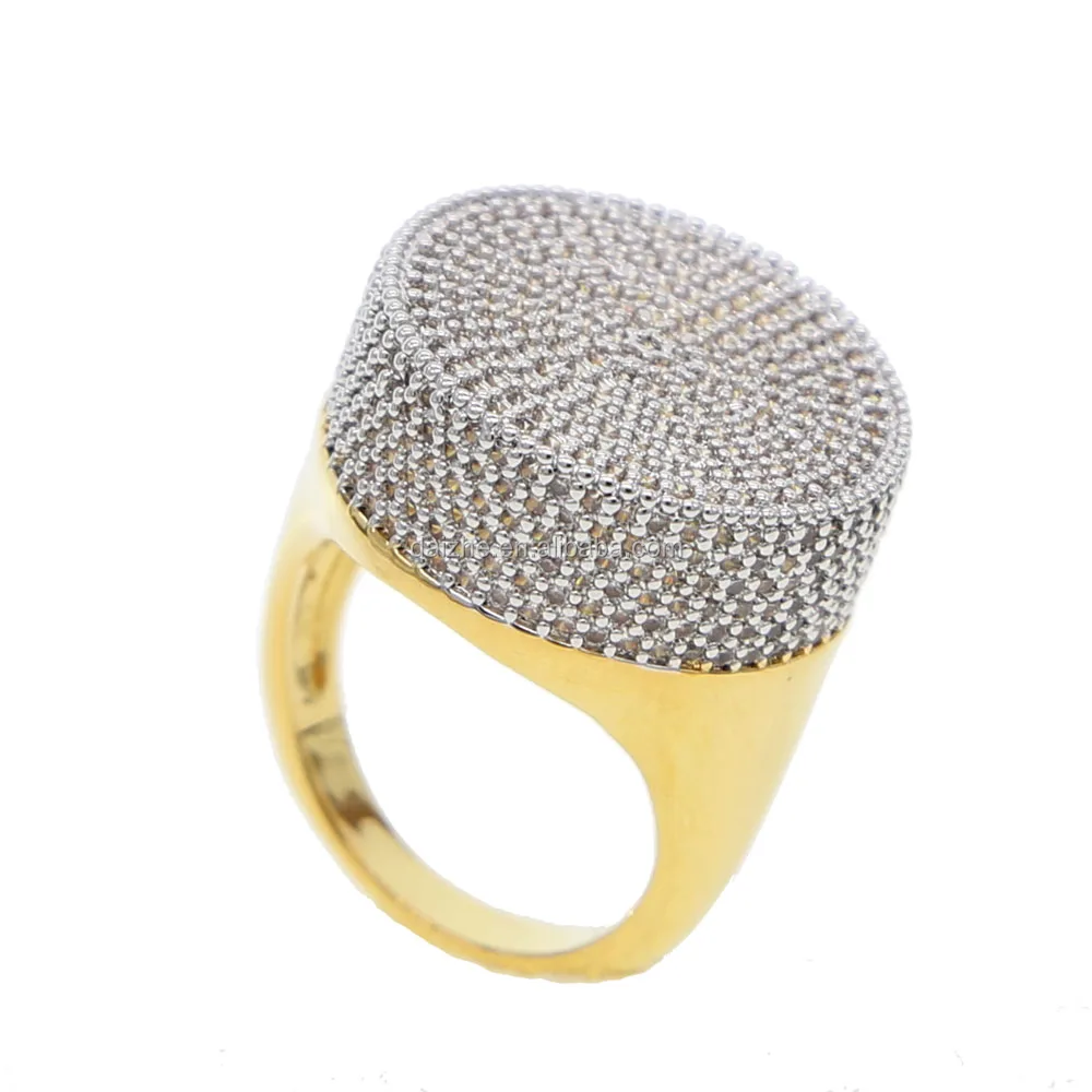 

fashion hip hop mirco pave china cz round shape two tone color mens big rings