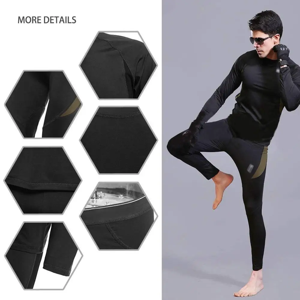 
New Black Army Green Combat Tactical Fleece Warm Sport Thermal Underwear set for men 