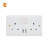 BS1363 white bakelite material 2 gang switch 13A 2.1amp usb wall socket