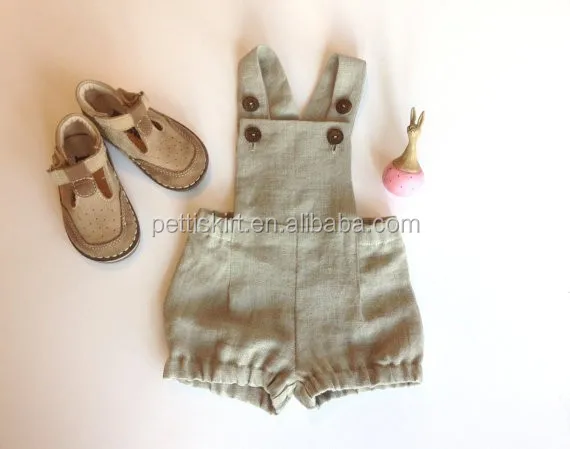 Special occasion baby tan linen dungarees boys without top summer suit overalls with two buttons on each strap