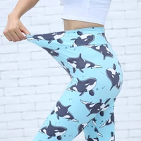 

Factory Offer 92 Polyester 8% Spandex Milk Silk High Waist Double Side Brushed Super Stretchy Soft Whale Digital Print Leggings