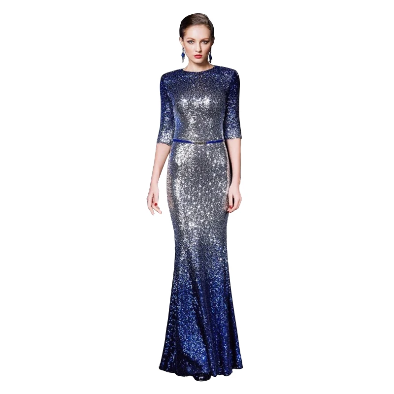 

Bling Sequin Elegant Evening Dress 2018 With Half Sleeve Full Length Women Dresses Guangzhou, Customized