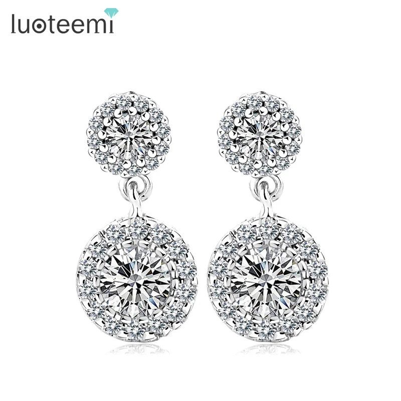 

LUOTEEMI Wholesale High Quality Fashion Women CZ Crystal Diamond Mini Round Pendant Dangle Earrings