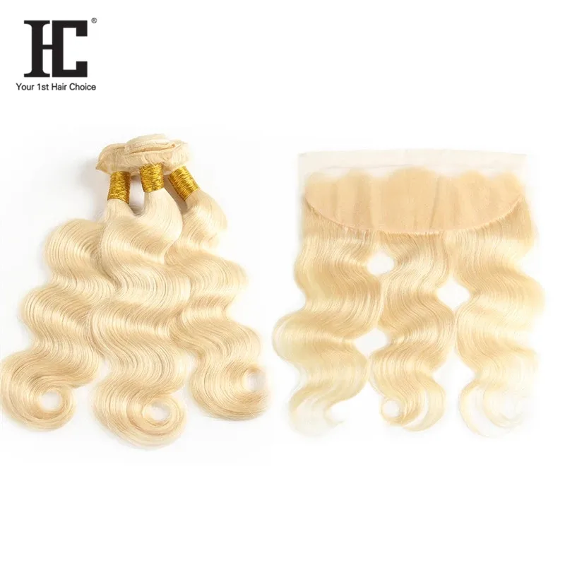 

HC hair hot selling #613 blonde body wave bundles with frontal brazilian remy human hair 3 bundles with frontal