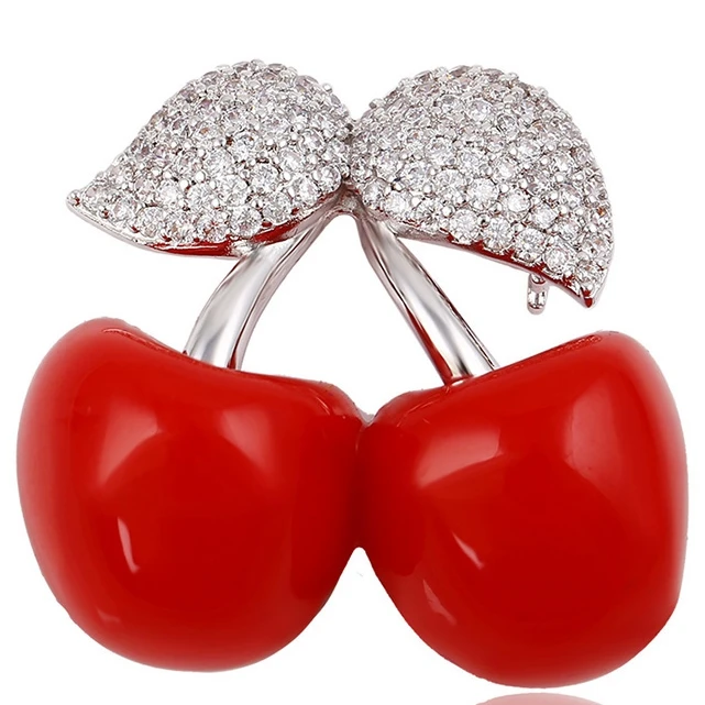 

00028 Xuping fruit red capple shape brooch, Luxury inlayed stone manufacturer spot products women, brooches women, Rhodium color
