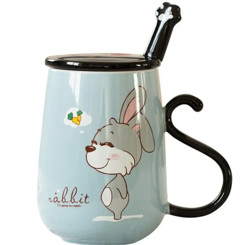 

Korean version of the creative cute with a spoon scoop mark ceramic cup, Blue/yellow/pink