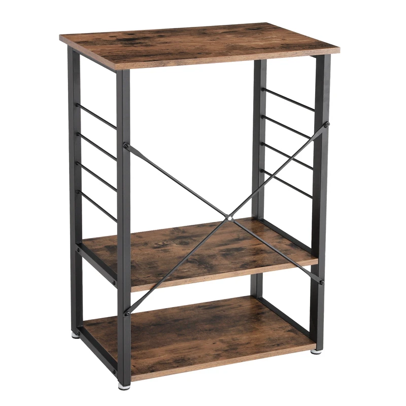 

VASAGLE rustic stand floating metal iron wood corner metal frame microwave storage / kitchen storage rack shelf, Vintage,black
