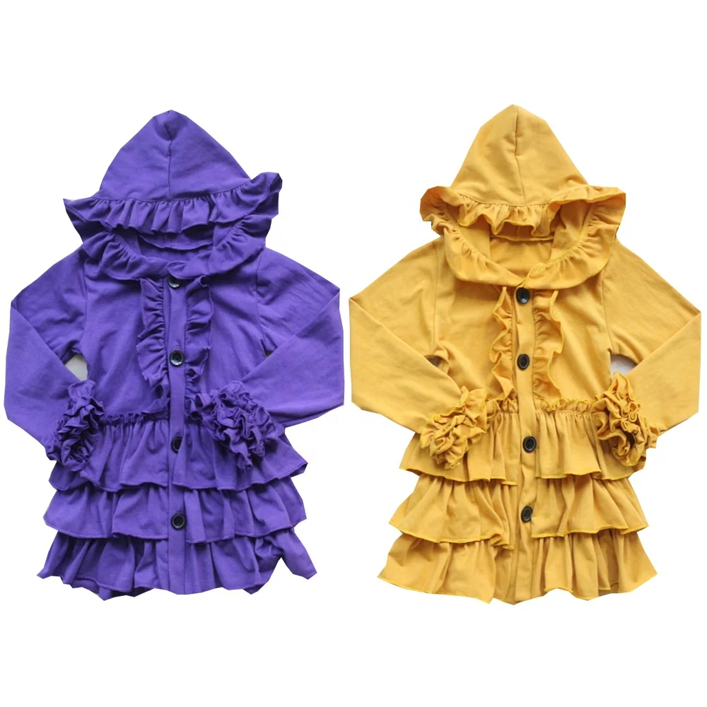 

Wholesale spring cotton knit baby cardigan girls ruffle boutique hooded jacket solid color hoodie, As photo