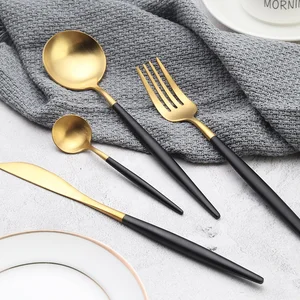 Image of Gold Reusable Stainless Steel Tableware Set 72pcs Restaurant Buffet Wedding Cutlery