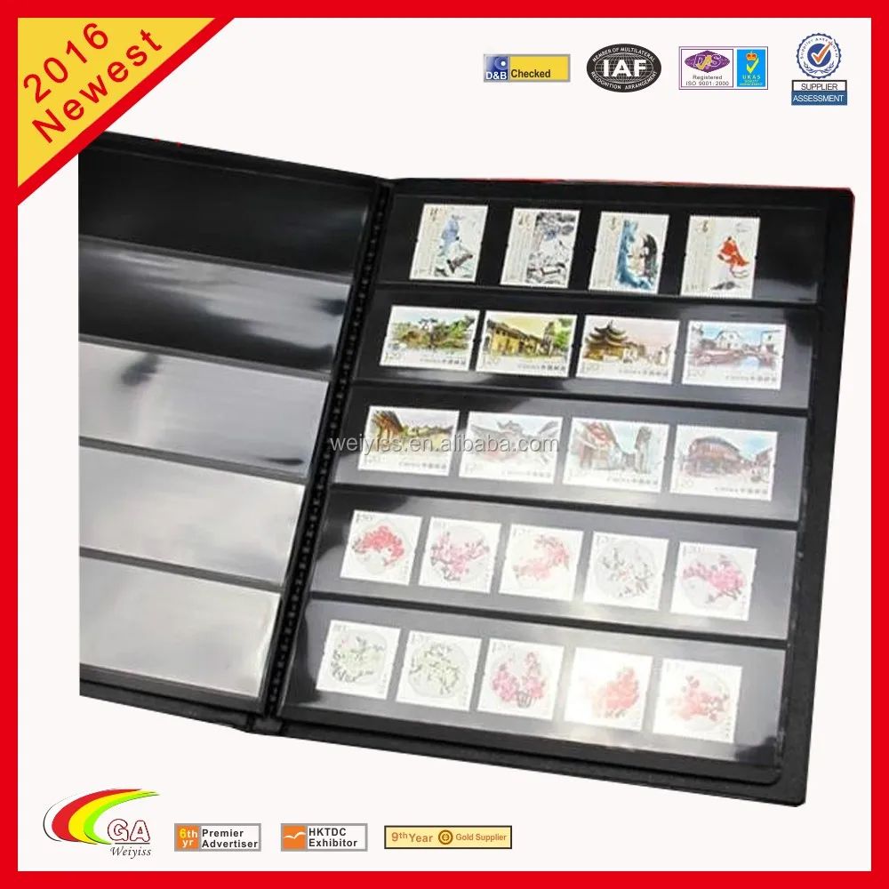 Black Leather Plastic Postage Stamp Collection Stock Book Album Holder