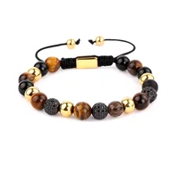 

High quality natural Brown Tiger Eyes Stone Men Macrame Jewelry Bracelet