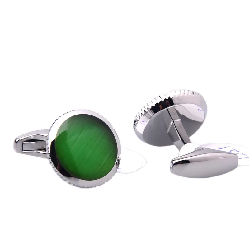 

Natural Green Stone Cufflinks in Round Shape with Silver Closure Base