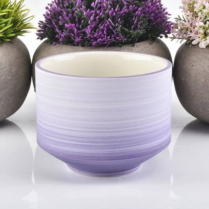 Supply Large Ceramic Candle Holders Handpainted Lavender Purple Home Decoration