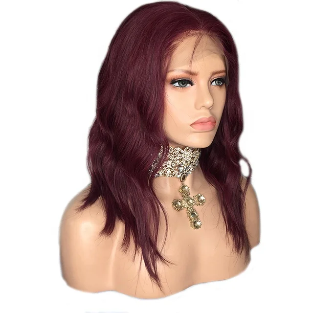

99J Human Hair Full Lace Wigs Short Wavy Human Hair Wigs With Baby Hair